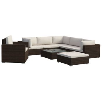 Set Muebles De Jardín 8 Piezas Y Cojines Ratán Sintético Marrón Vidaxl