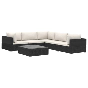 Set Muebles De Jardín 6 Piezas Y Cojines Ratán Sintético Negro Vidaxl