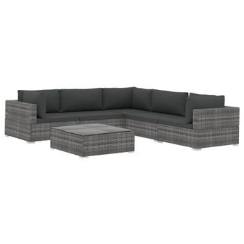 Set De Muebles De Jardín 6 Pzas Y Cojines Ratán Sintético Gris Vidaxl