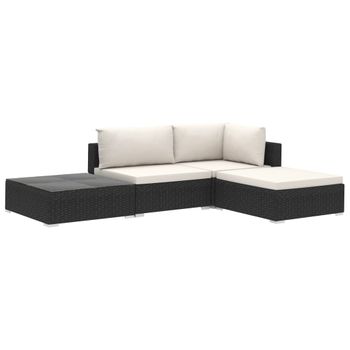 Set De Muebles De Jardín 4 Pzas Y Cojines Ratán Sintético Negro Vidaxl