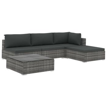 Set De Muebles De Jardín 5 Pzas Y Cojines Ratán Sintético Gris Vidaxl