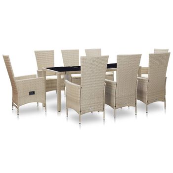 Outsunny Conjunto de Muebles de Jardín 9 Piezas de Ratán para Comedor Sillas  Apilables con Cojines Extraíbles Lavables Mesa de Vidrio Templado para  Exterior Patio Terraza Gris