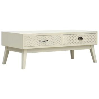 Mesa De Centro Con 2 Cajones Tallados Madera Gris 110x50x40 Cm Vidaxl