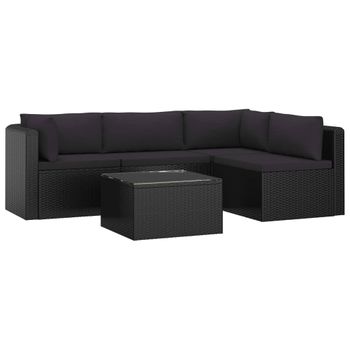 Set Muebles De Jardín 5 Piezas Y Cojines Ratán Sintético Negro Vidaxl