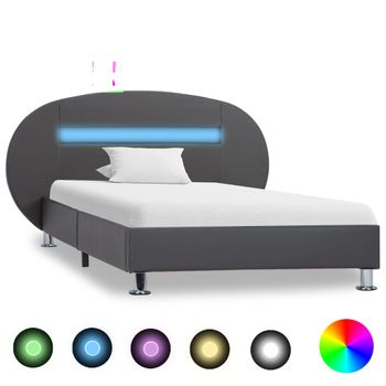 Estructura De Cama Con Led De Cuero Sintético Gris 90x200 Cm Vidaxl