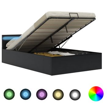 Cama Canapé Hidráulica Con Led Cuero Sintético Negra 140x200 Cm Vidaxl