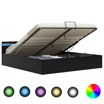 Cama Canapé Hidráulica Con Led Cuero Sintético Negra 180x200 Cm Vidaxl