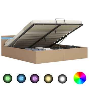 Cama Canapé Hidráulica Led Cuero Sintético Capuchino 160x200 Cm Vidaxl