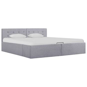 Cama Canapé Hidráulica Almacenaje Led Tela Gris Claro 160x200cm Vidaxl