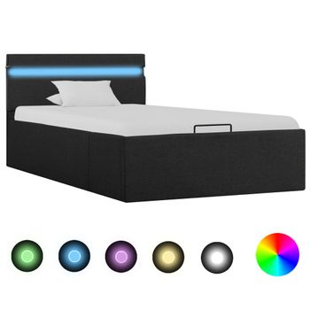 Cama Canapé Hidráulica Almacenaje Led Tela Gris Oscuro 90x200cm Vidaxl