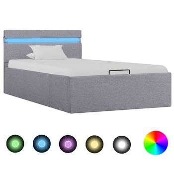 Cama Canapé Hidráulica Almacenaje Led Tela Gris Claro 90x200cm Vidaxl