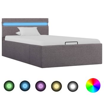 Cama Canapé Hidráulica Almacenaje Y Led Tela Gris Topo 90x200cm Vidaxl