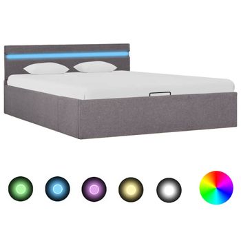 Cama Canapé Hidráulica Almacenaje Led Tela Gris Topo 120x200 Cm Vidaxl