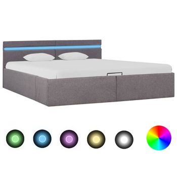 Cama Canapé Hidráulica Almacenaje Led Tela Gris Topo 160x200 Cm Vidaxl