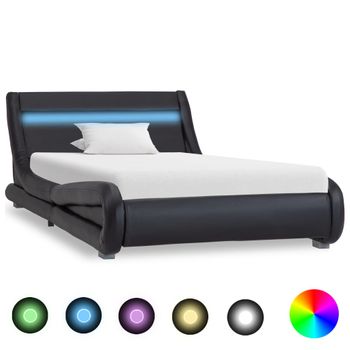 Estructura De Cama Con Led Cuero Sintético Negro 90x200 Cm Vidaxl