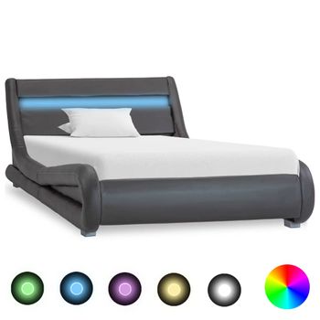 Estructura De Cama Con Led Cuero Sintético Gris 100x200 Cm Vidaxl