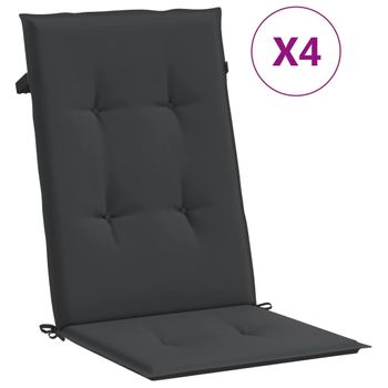 Cojín Silla De Jardín Respaldo Alto 4 Uds Tela Negro 120x50x3cm Vidaxl