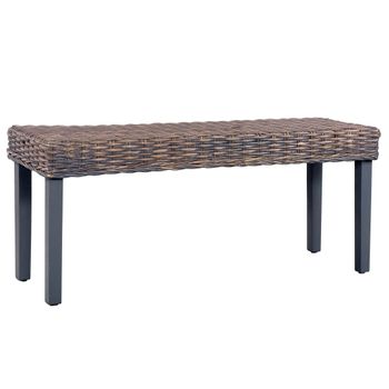 Banco De Ratán Kubu Y Madera Maciza De Mango Gris 110 Cm Vidaxl