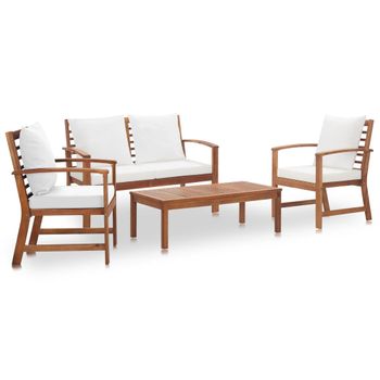 Juego de 4 Sillas Sillas de comedor con cojines Sillas de jardín madera  maciza acacia ES37213A