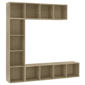 Mueble De Tv Y Librería 3 Piezas Roble Sonoma 180x30x180 Cm Vidaxl