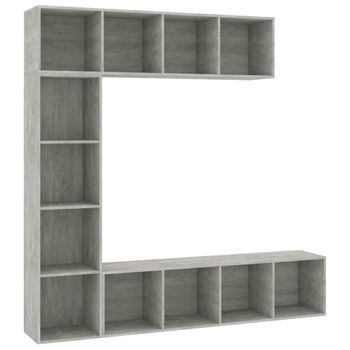 Mueble De Tv Y Librería 3 Piezas Gris Hormigón 180x30x180 Cm Vidaxl