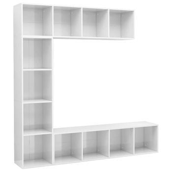 Mueble De Tv Y Librería 3 Piezas Blanco Brillo 180x30x180 Cm Vidaxl