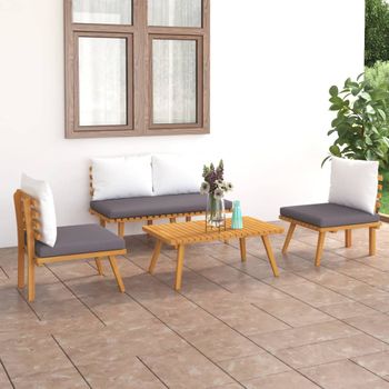 Muebles jardín con 4 sillas mesa y sombrilla Outsunny 80x80x70cm negro