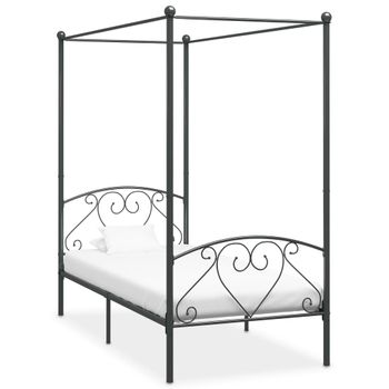 Estructura De Cama Con Dosel Metal Gris 90x200 Cm Vidaxl