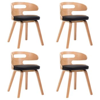 Sillas De Comedor 4 Uds Madera Curvada Cuero Sintético Negro Vidaxl