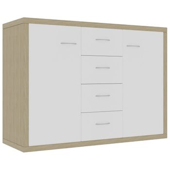 Aparador Madera Contrachapada Blanco Y Roble Sonoma 88x30x65 Cm Vidaxl