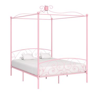 Estructura De Cama Con Dosel Metal Rosa 180x200 Cm Vidaxl