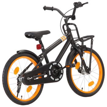 Bicicleta Niños Y Portaequipajes Delantero 18" Negro Y Naranja Vidaxl