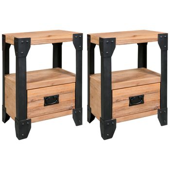 Mesitas De Noche 2 Uds Madera Maciza Acacia Y Acero 40x30x54 Cm Vidaxl