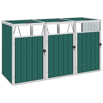 Cobertizo Triple Contenedor De Basura Acero Verde 213x81x121 Cm Vidaxl