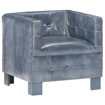 Sillón Con Diseño De Cubo Cuero Auténtico Gris Vidaxl