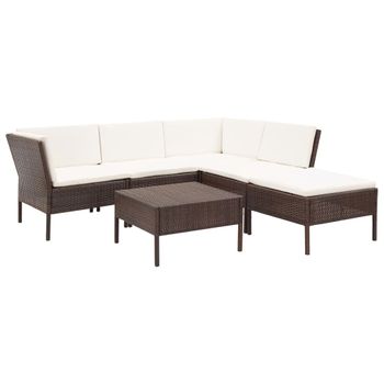 Set Muebles De Jardín 6 Piezas Y Cojines Ratán Sintético Marrón Vidaxl