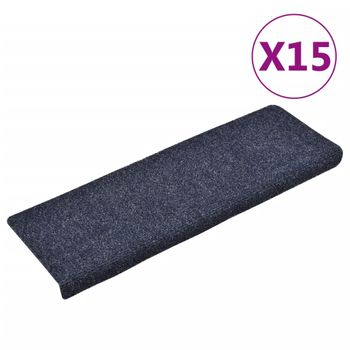 Alfombrilla De Escaleras 15 Uds Tela Punzonada Azul 65x21x4 Cm Vidaxl