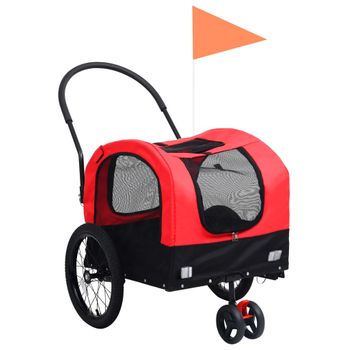 Remolque De Bicicleta Para Mascotas Cochecito 2 En 1 Rojo Negro Vidaxl