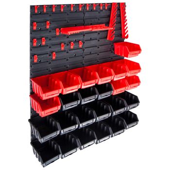 Kit De Cajas De Almacenaje 29 Pzas Paneles De Pared Rojo/negro Vidaxl