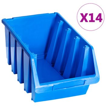 Contenedores De Almacenaje Apilables 14 Unidades Plástico Azul Vidaxl