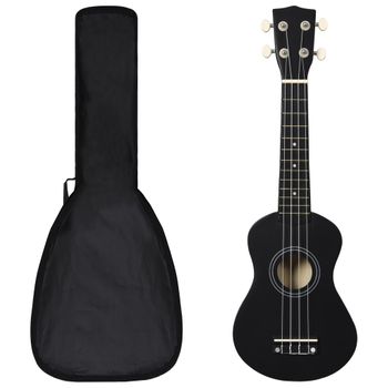 Set De Ukelele Soprano Con Funda Para Niños Negro 21" Vidaxl