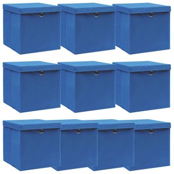 Cajas De Almacenaje Con Tapas 10 Uds Tela Azul 32x32x32 Cm Vidaxl