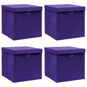 Cajas De Almacenaje Con Tapas 4 Uds Tela Morado 32x32x32 Cm