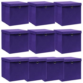 Cajas De Almacenaje Con Tapas 10 Uds Tela Morado 32x32x32 Cm