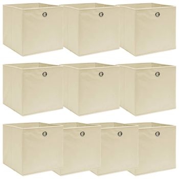 vidaXL Cajas de almacenaje apilables con tapa 8 uds tela gris y crema –  Pensando en Casa