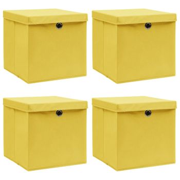 Cajas De Almacenaje Con Tapas 4 Uds Tela Amarillo 32x32x32 Cm Vidaxl