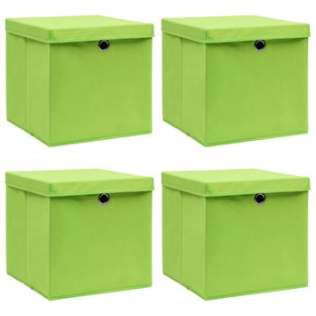 Cajas De Almacenaje Con Tapas 4 Uds Tela Verde 32x32x32 Cm