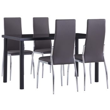 Pack Mesa Cristal + 4 Sillas Polipiel Comedor Saona Negro Ii