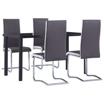 Juego De Comedor 5 Piezas Cuero Sintético Gris Vidaxl