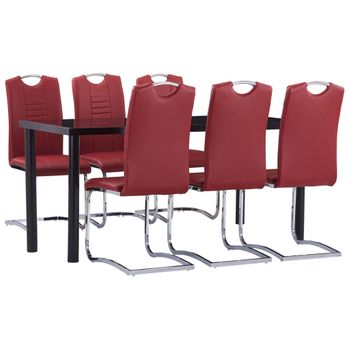 Juego De Comedor 7 Piezas Cuero Sintético Rojo Vidaxl